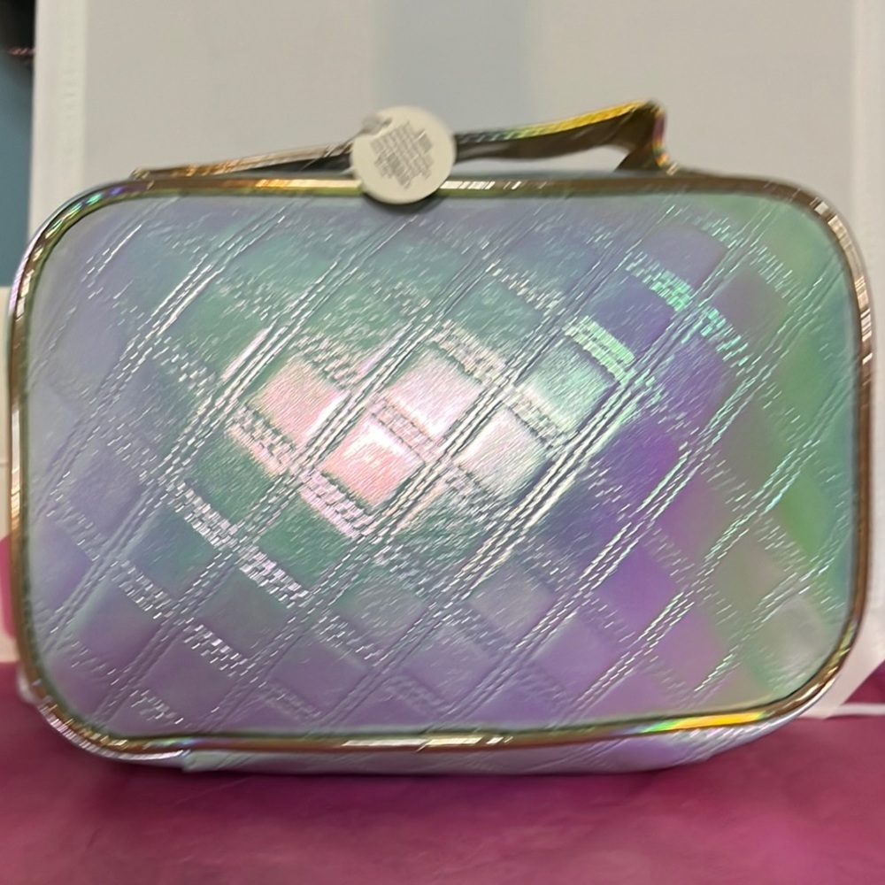 Silver and Red Quilted Cosmetic Bag with Accessories - Picture 3 of 5